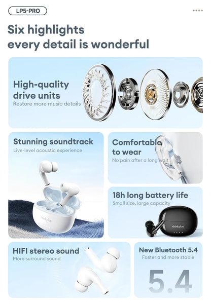 Auriculares inalámbricos Lenovo LP5 Pro con Bluetooth 5.4, sonido HiFi y micrófono