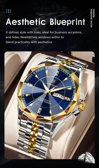 Reloj de hombre de acero inoxidable, sumergible, con fecha y día de la semana