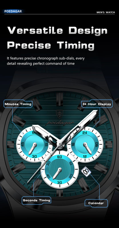 Reloj POEDAGAR Original para Hombre, de Cuero, Resistente al Agua, Luminoso, de Moda, con Fecha, Cronógrafo, Cuarzo, Deportivo
