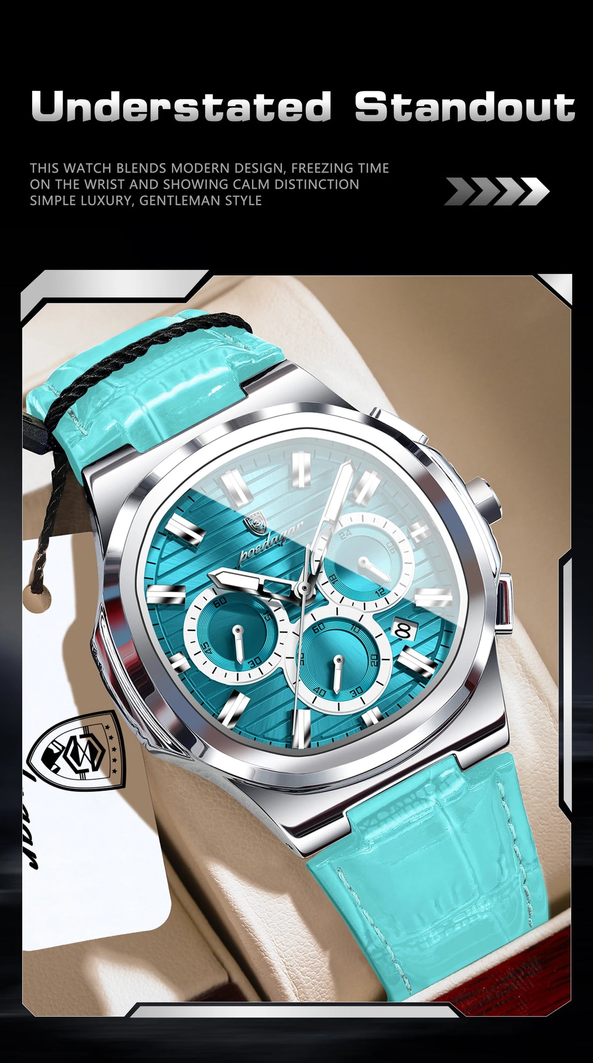 Reloj POEDAGAR Original para Hombre, de Cuero, Resistente al Agua, Luminoso, de Moda, con Fecha, Cronógrafo, Cuarzo, Deportivo