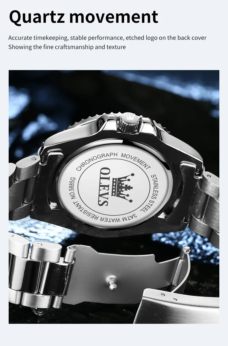 Reloj de hombre de cuarzo resistente al agua, con fecha automática y correa de acero