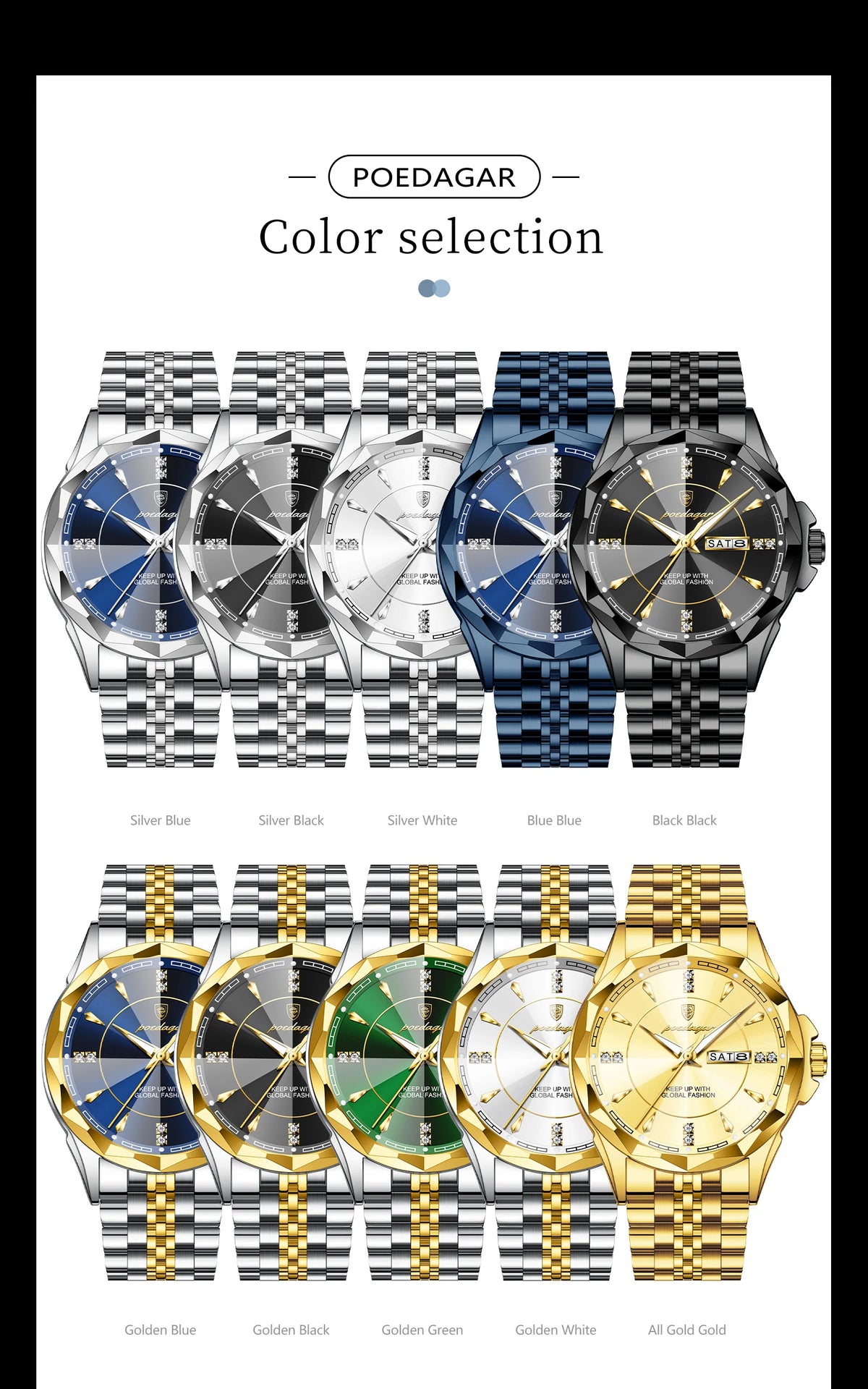Reloj de hombre de acero inoxidable, sumergible, con fecha y día de la semana