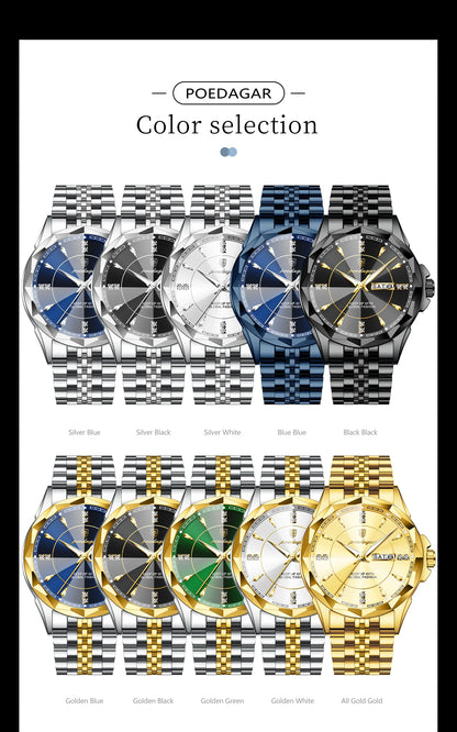 Reloj de hombre de acero inoxidable, sumergible, con fecha y día de la semana