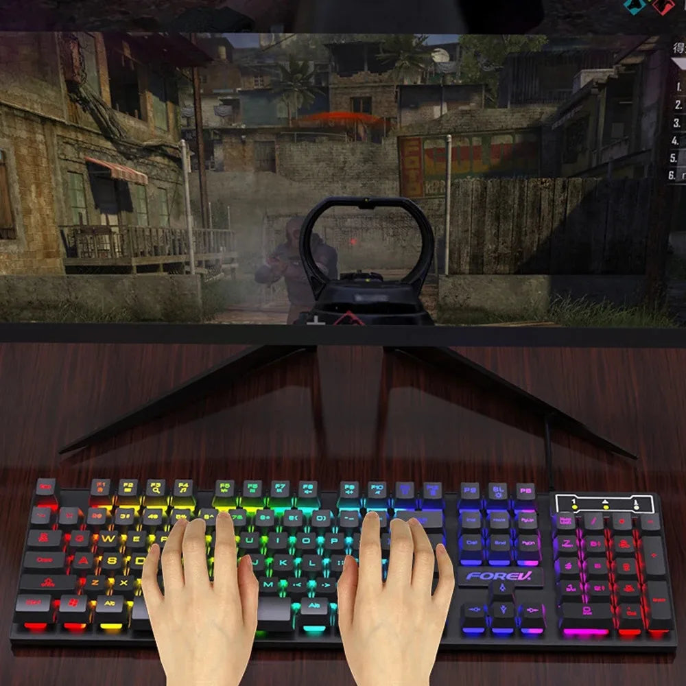 Teclado gamer de 104 teclas con luz RGB, tacto mecánico y resistente al agua