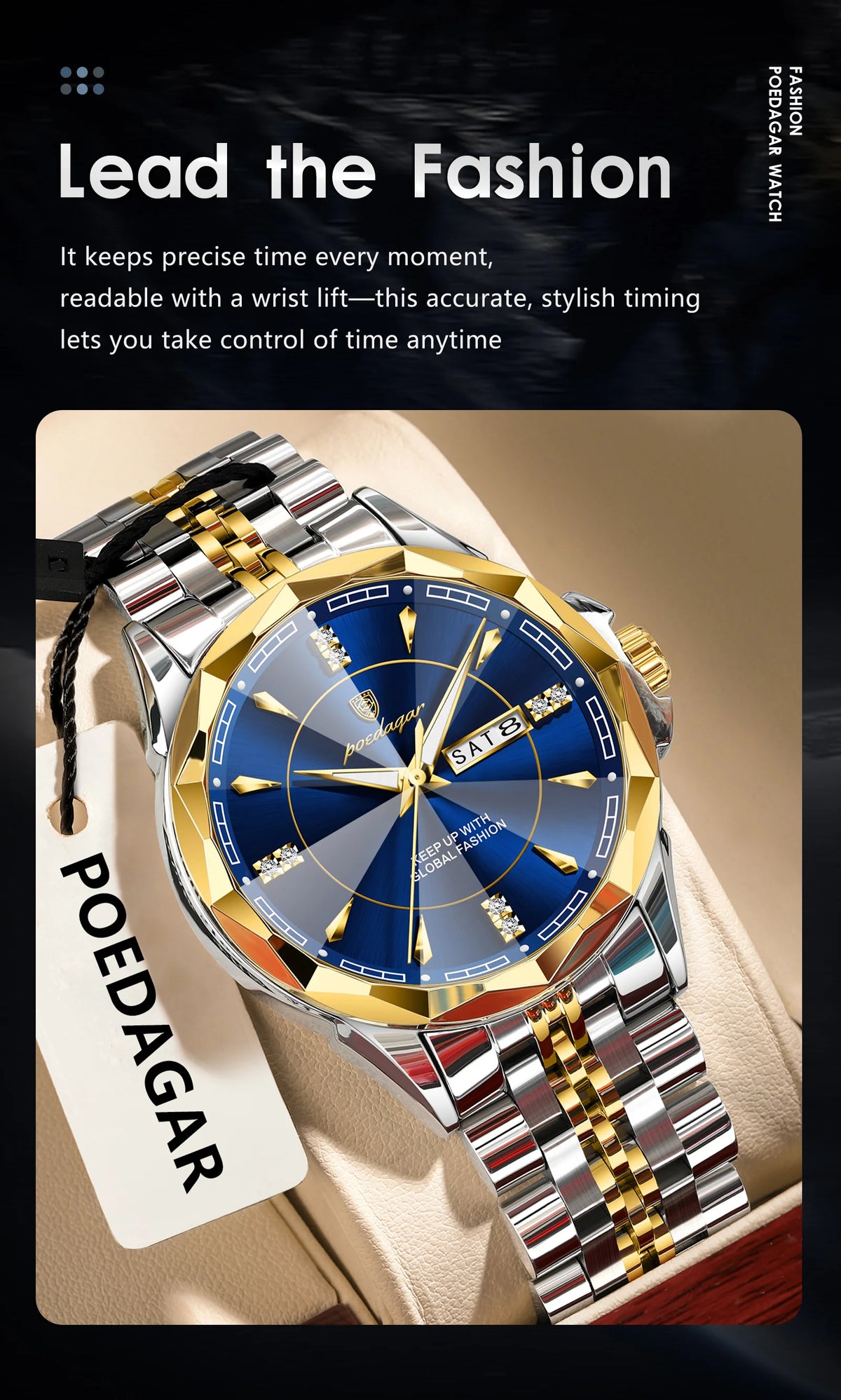 Reloj de hombre de acero inoxidable, sumergible, con fecha y día de la semana