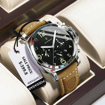 Reloj militar de hombre con correa de piel, sumergible y agujas luminosas