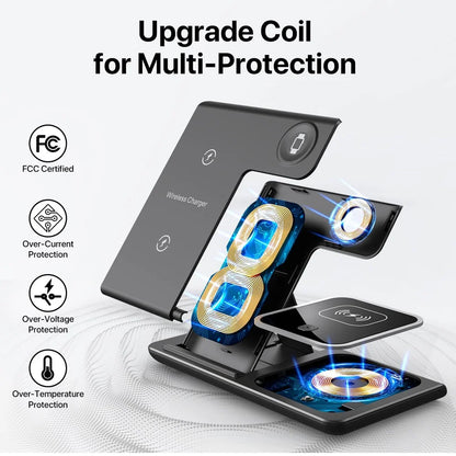 Base de Carga Inalámbrica Rápida LED 3 en 1, Plegable, para iPhone 17/16/15/14, Apple Watch 9 8 7 6 5, Airpods Pro