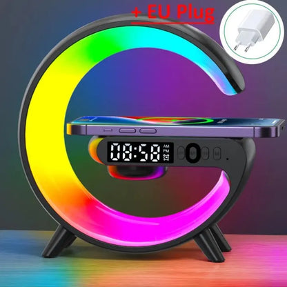 Soporte de cargador inalámbrico multifunción, altavoz despertador con luz RGB para iPhone, Samsung, Xiaomi, Mini estación de carga rápida