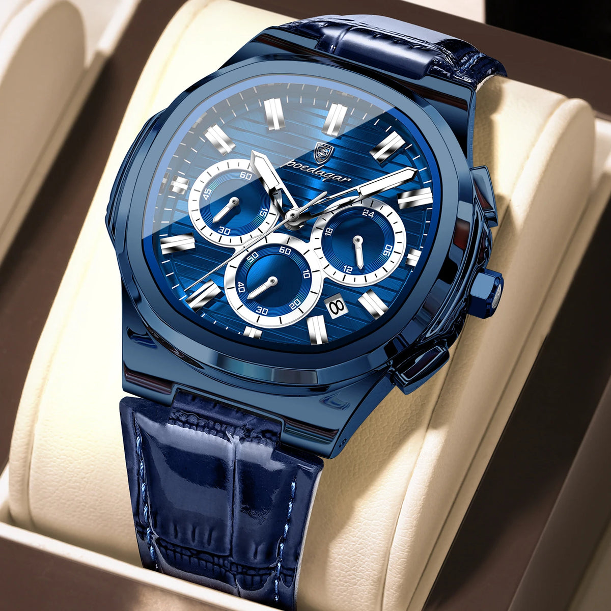 Reloj POEDAGAR Original para Hombre, de Cuero, Resistente al Agua, Luminoso, de Moda, con Fecha, Cronógrafo, Cuarzo, Deportivo