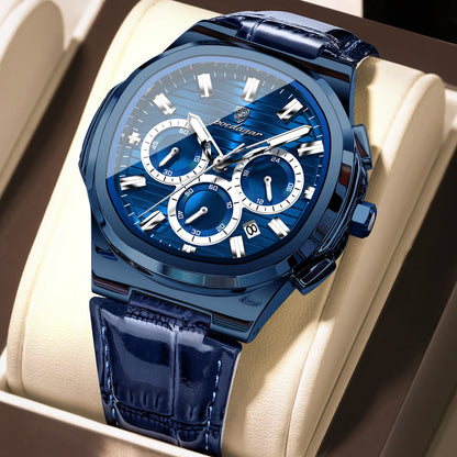 Reloj POEDAGAR Original para Hombre, de Cuero, Resistente al Agua, Luminoso, de Moda, con Fecha, Cronógrafo, Cuarzo, Deportivo