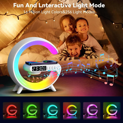 Soporte de cargador inalámbrico multifunción, altavoz despertador con luz RGB para iPhone, Samsung, Xiaomi, Mini estación de carga rápida