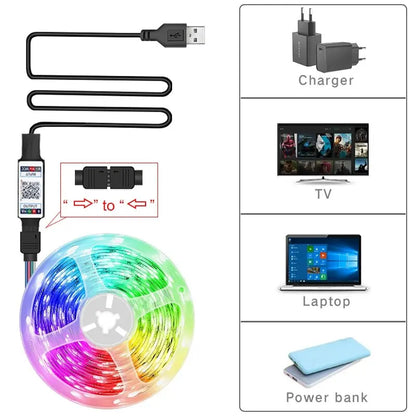 Tira de luces LED RGB para televisión con Bluetooth, luz de fondo por USB