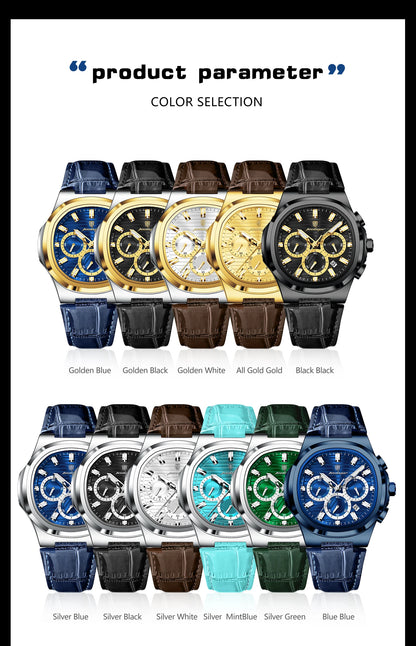Reloj POEDAGAR Original para Hombre, de Cuero, Resistente al Agua, Luminoso, de Moda, con Fecha, Cronógrafo, Cuarzo, Deportivo