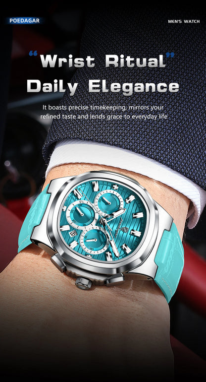 Reloj POEDAGAR Original para Hombre, de Cuero, Resistente al Agua, Luminoso, de Moda, con Fecha, Cronógrafo, Cuarzo, Deportivo