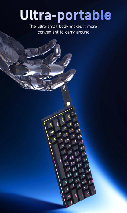 Teclado mecánico gamer compacto de 61 teclas con RGB, switches intercambiables