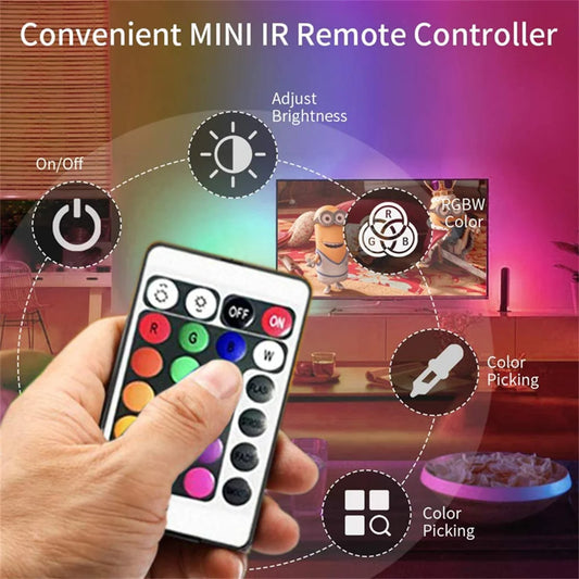 Tira de luces LED RGB con pilas y USB, con mando a distancia