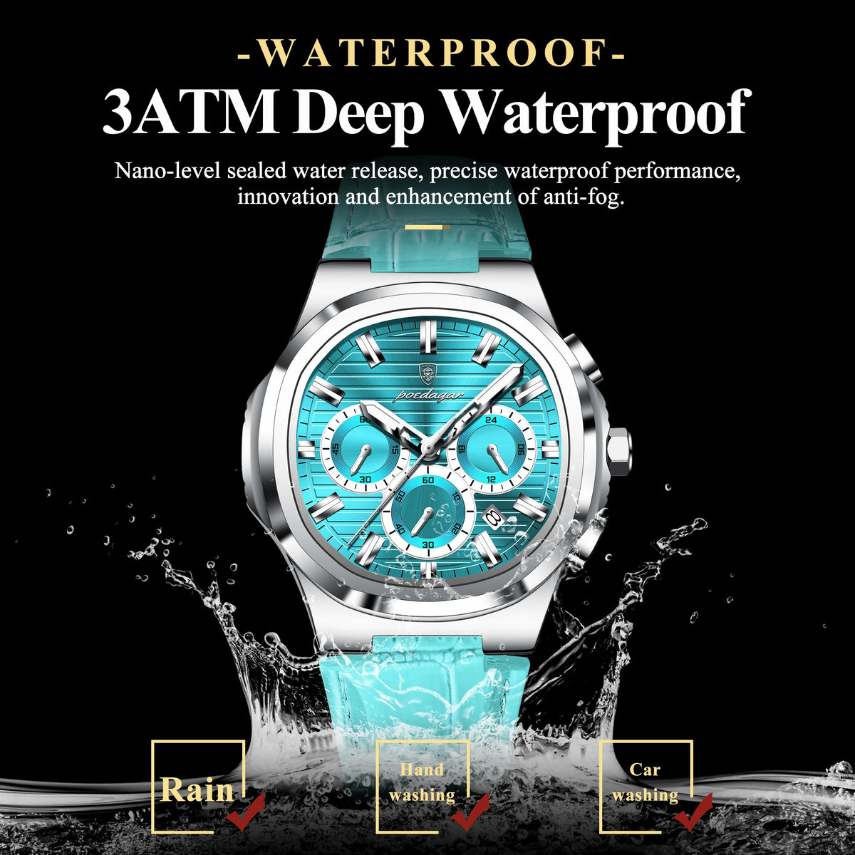 Reloj POEDAGAR Original para Hombre, de Cuero, Resistente al Agua, Luminoso, de Moda, con Fecha, Cronógrafo, Cuarzo, Deportivo