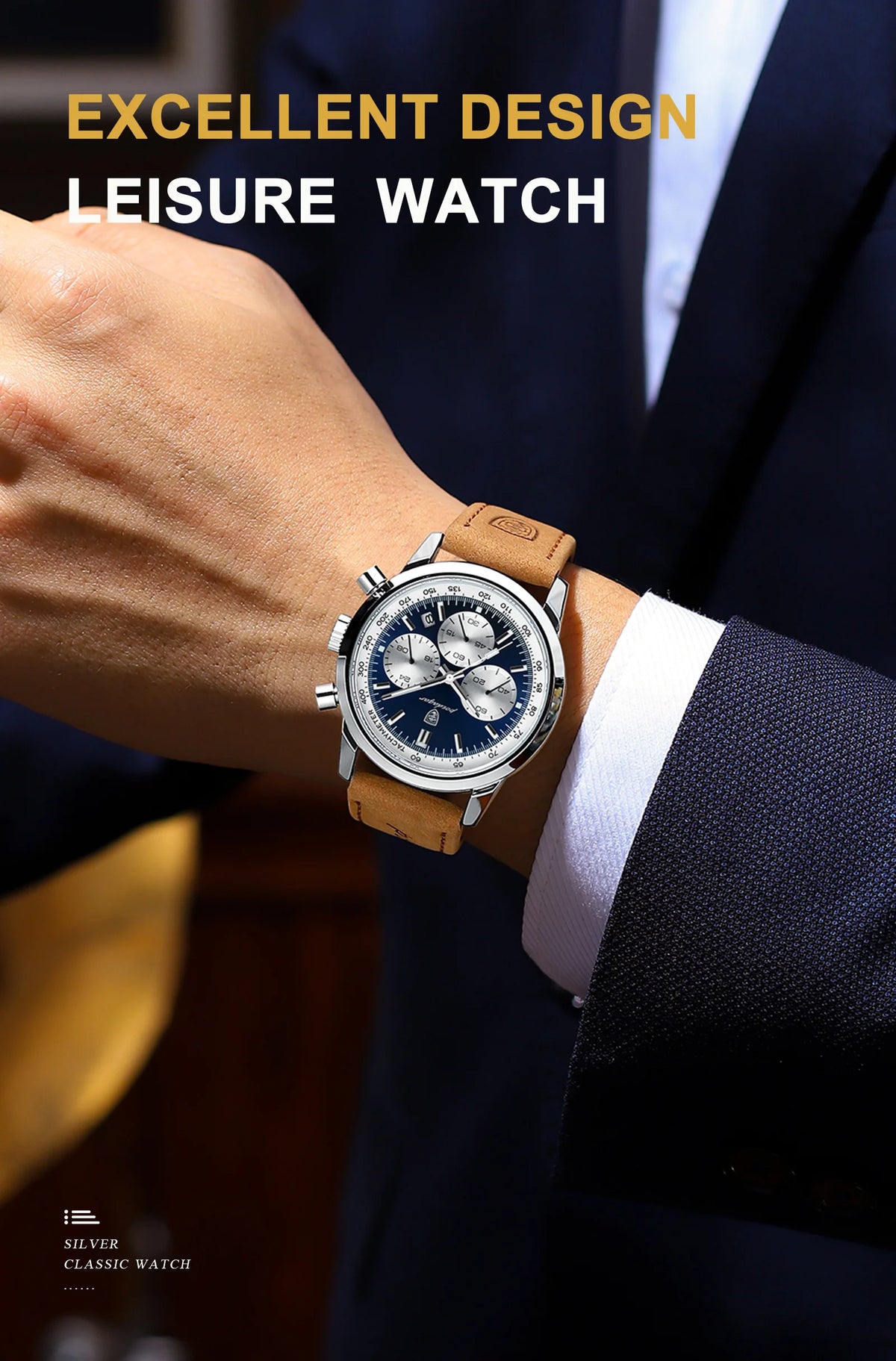 Reloj de hombre militar con cronógrafo, fecha y correa de piel