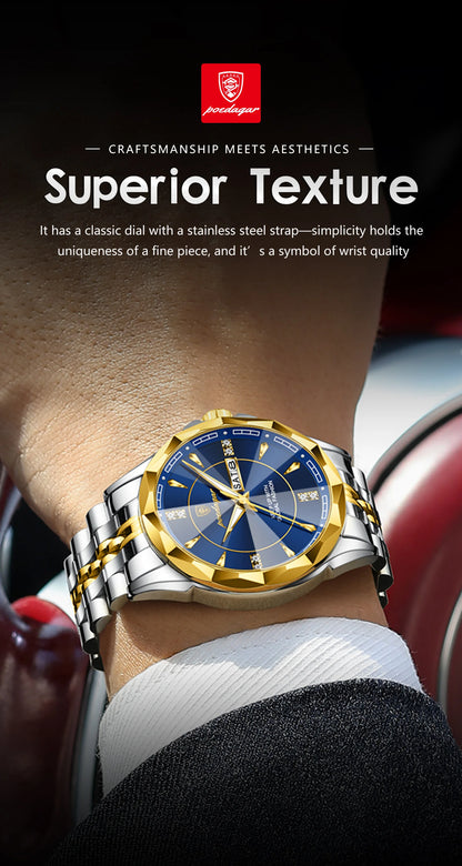 Reloj de hombre de acero inoxidable, sumergible, con fecha y día de la semana