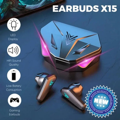 Auriculares inalámbricos X15 con pantalla LED y micrófono