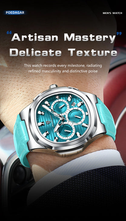 Reloj POEDAGAR Original para Hombre, de Cuero, Resistente al Agua, Luminoso, de Moda, con Fecha, Cronógrafo, Cuarzo, Deportivo