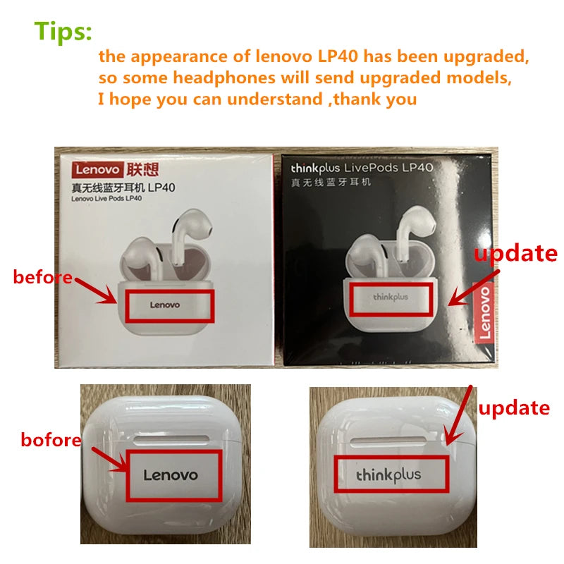 Auriculares Lenovo LP40 TWS con control táctil, negro o blanco