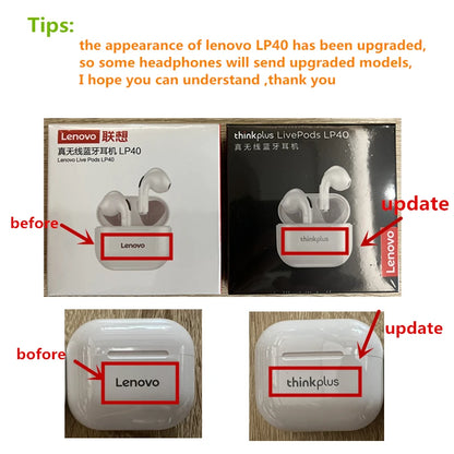 Auriculares Lenovo LP40 TWS con control táctil, negro o blanco