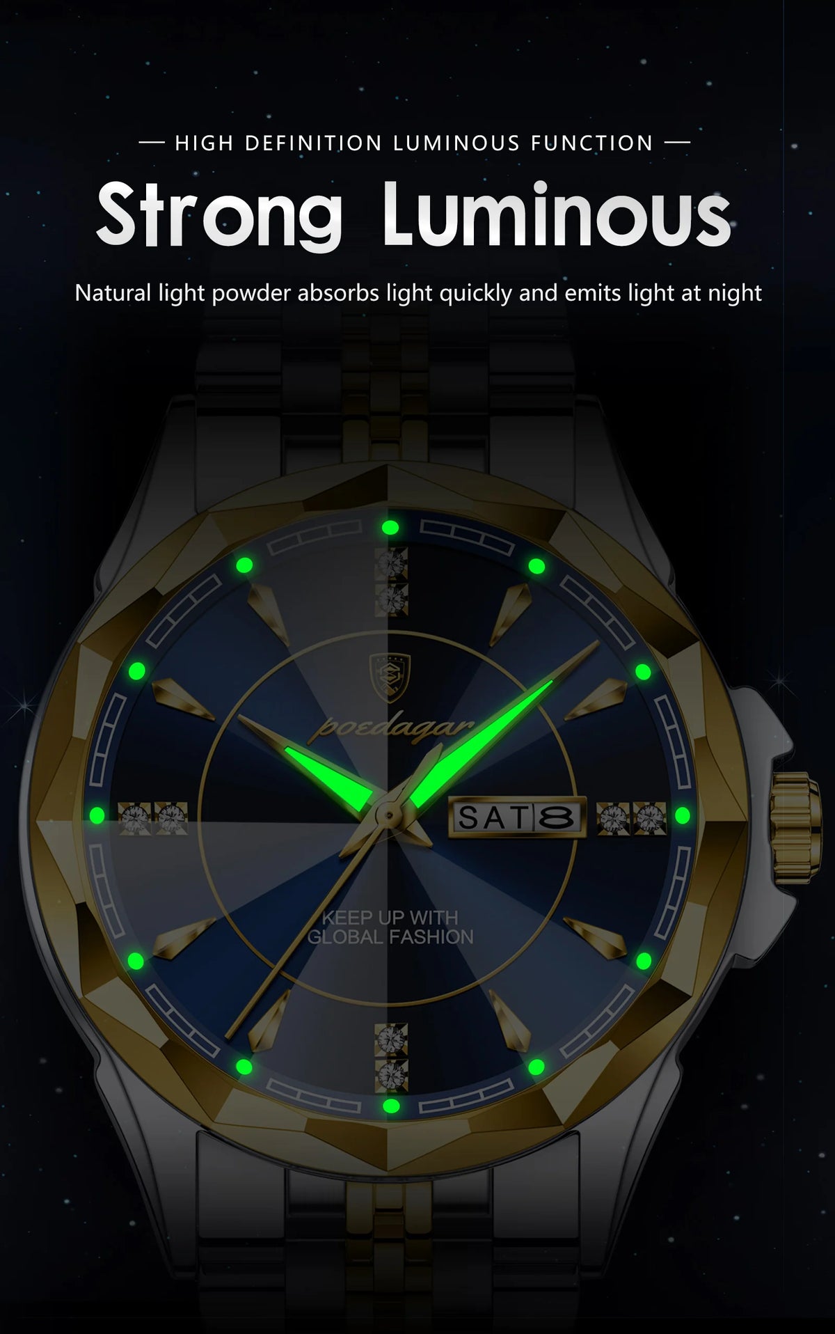 Reloj de hombre de acero inoxidable, sumergible, con fecha y día de la semana