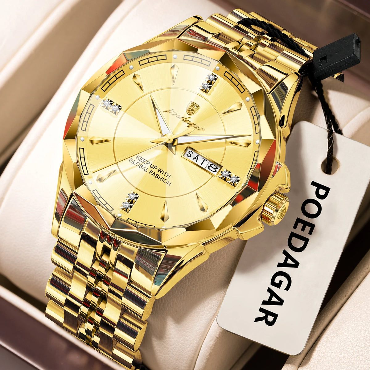 Reloj de hombre de acero inoxidable, sumergible, con fecha y día de la semana