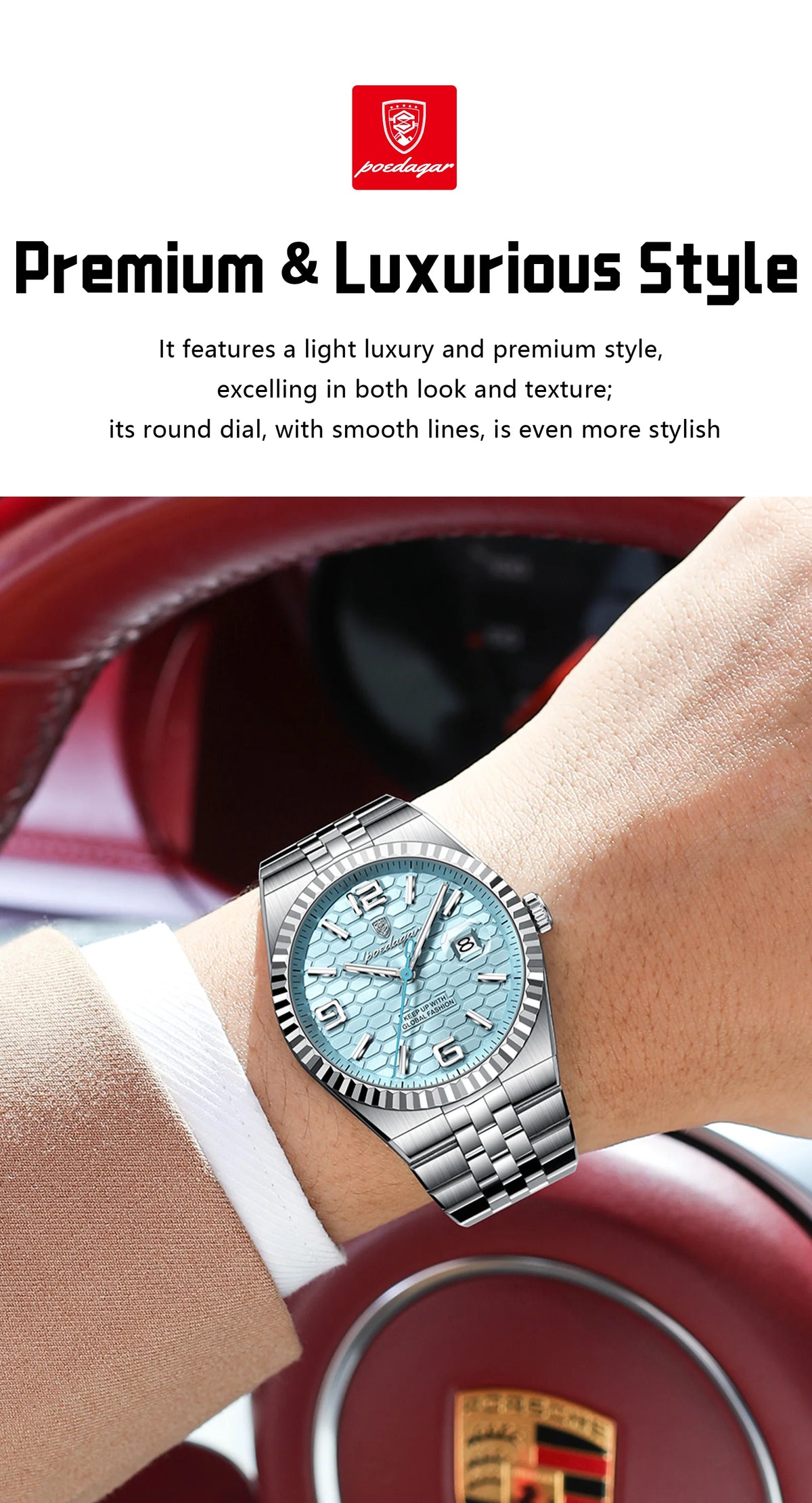 Reloj POEDAGAR de acero inoxidable para hombre, sumergible y con fecha