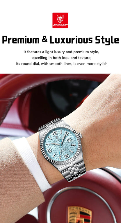 Reloj POEDAGAR de acero inoxidable para hombre, sumergible y con fecha