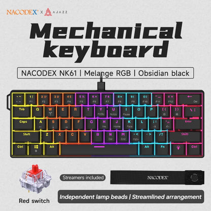 Teclado mecánico gamer compacto de 61 teclas con RGB, switches intercambiables