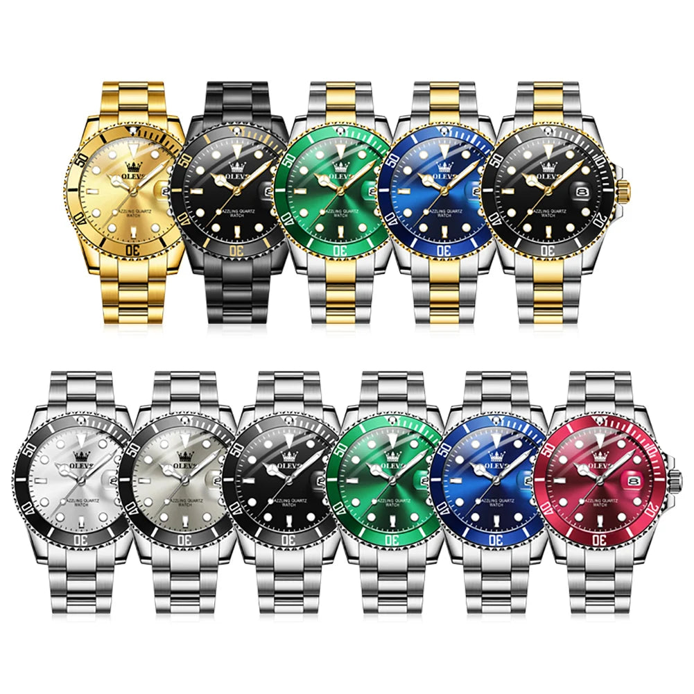 Reloj de hombre de cuarzo resistente al agua, con fecha automática y correa de acero