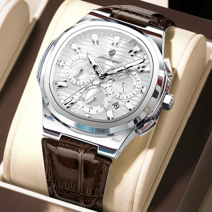 Reloj POEDAGAR Original para Hombre, de Cuero, Resistente al Agua, Luminoso, de Moda, con Fecha, Cronógrafo, Cuarzo, Deportivo
