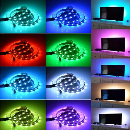 Tira de luces LED RGB con pilas y USB, con mando a distancia