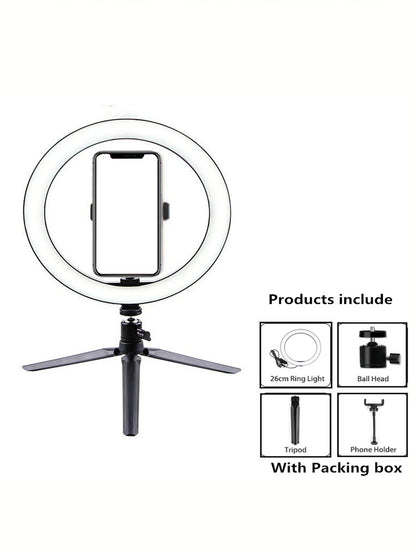 Aro de luz LED de 26 cm con trípode para selfies y fotografía