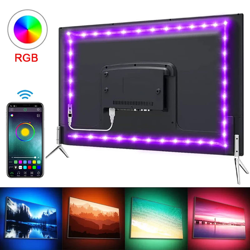 Tira de luces LED RGB para televisión con Bluetooth, luz de fondo por USB