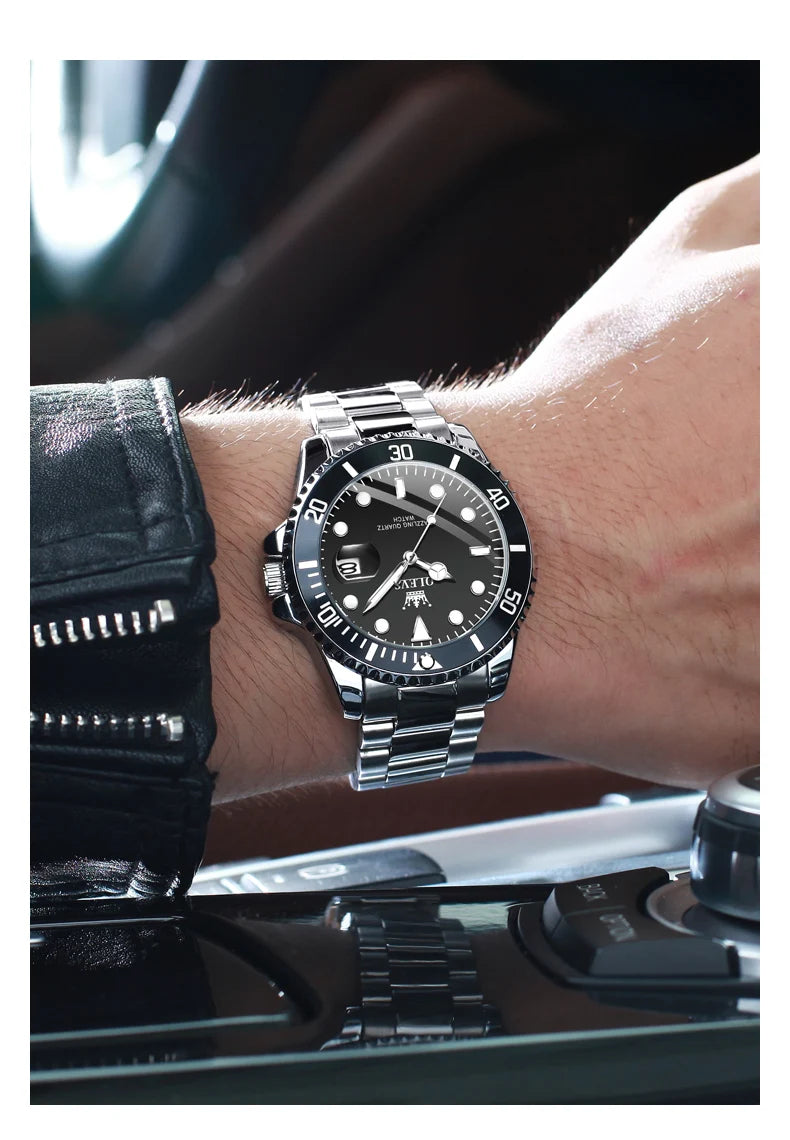 Reloj de hombre de cuarzo resistente al agua, con fecha automática y correa de acero