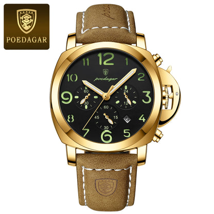 Reloj militar de hombre con correa de piel, sumergible y agujas luminosas