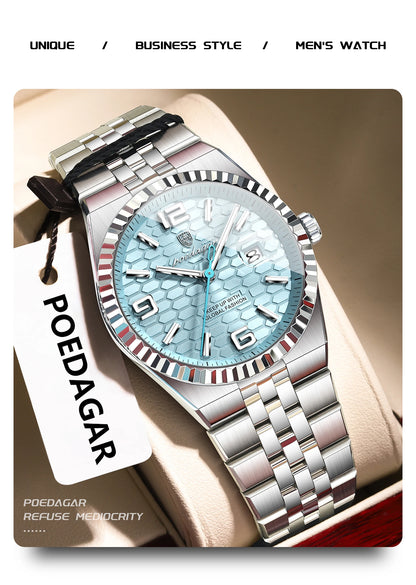 Reloj POEDAGAR de acero inoxidable para hombre, sumergible y con fecha
