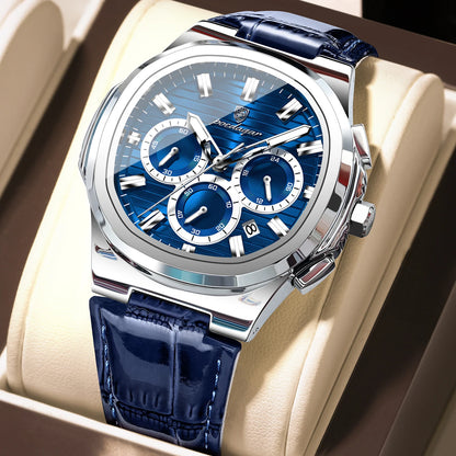 Reloj POEDAGAR Original para Hombre, de Cuero, Resistente al Agua, Luminoso, de Moda, con Fecha, Cronógrafo, Cuarzo, Deportivo