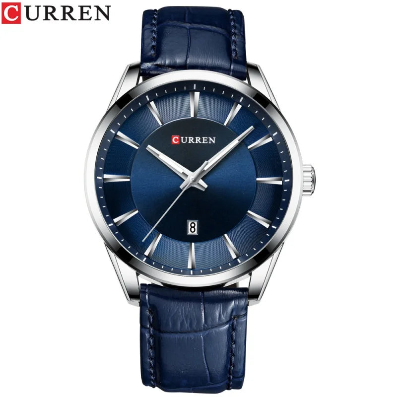 Reloj de hombre minimalista con calendario y correa de piel