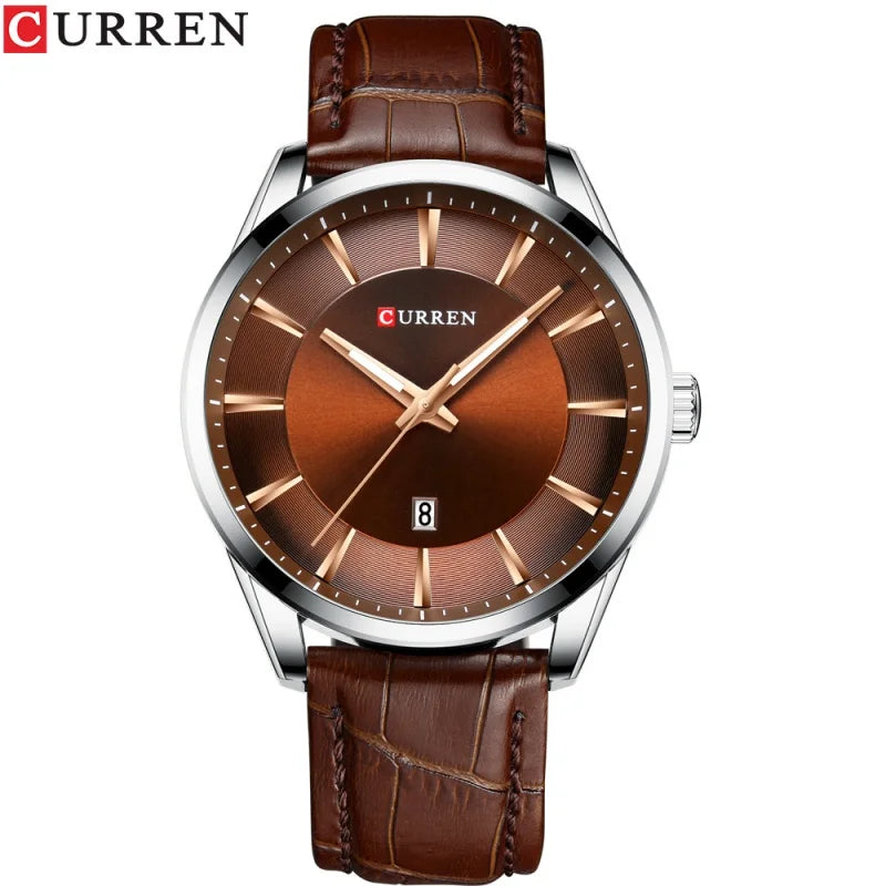 Reloj de hombre minimalista con calendario y correa de piel