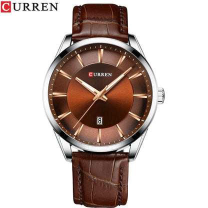 Reloj de hombre minimalista con calendario y correa de piel
