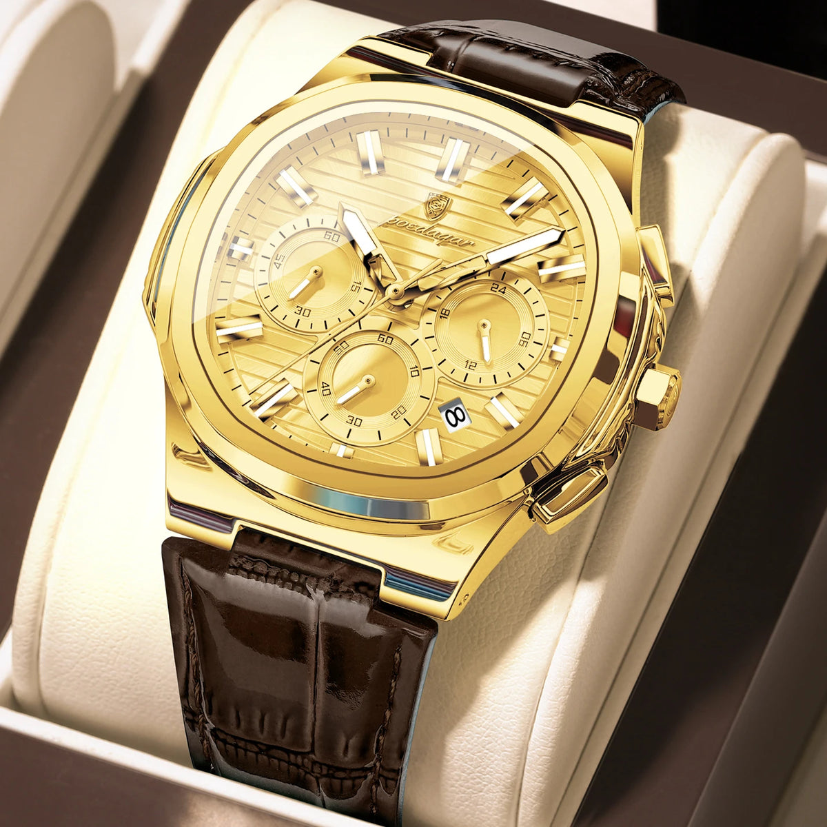 Reloj POEDAGAR Original para Hombre, de Cuero, Resistente al Agua, Luminoso, de Moda, con Fecha, Cronógrafo, Cuarzo, Deportivo