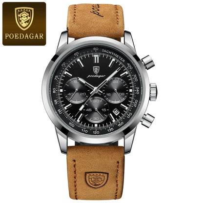 Reloj de hombre militar con cronógrafo, fecha y correa de piel