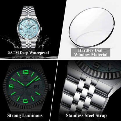 Reloj POEDAGAR de acero inoxidable para hombre, sumergible y con fecha