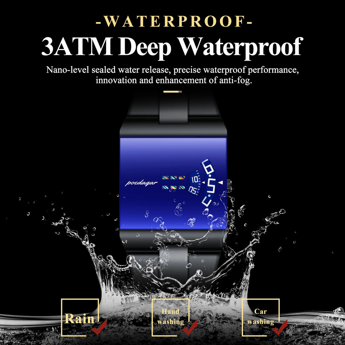 Reloj de hombre rectangular de acero inoxidable, con caja de regalo