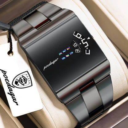 Reloj de hombre rectangular de acero inoxidable, con caja de regalo