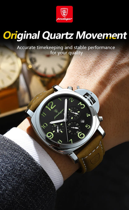Reloj militar de hombre con correa de piel, sumergible y agujas luminosas